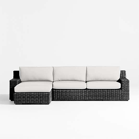 Abaco Resin Wicker Charcoal Grey 2-Piece Left-Arm Chaise Outdoor Sectional Sofa with White Sand Sunbrella ® Cushions