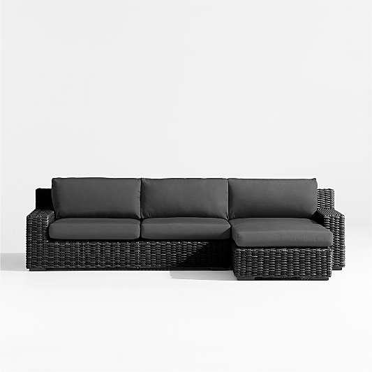 Abaco Resin Wicker Charcoal Grey 2-Piece Right-Arm Chaise Outdoor Sectional Sofa with Charcoal Sunbrella ® Cushions