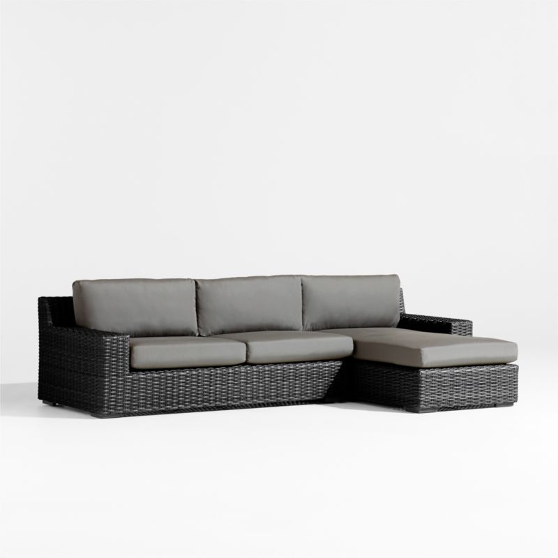 Abaco Resin Wicker Charcoal Grey 2-Piece Right-Arm Chaise Outdoor Sectional Sofa with Graphite Sunbrella ® Cushions