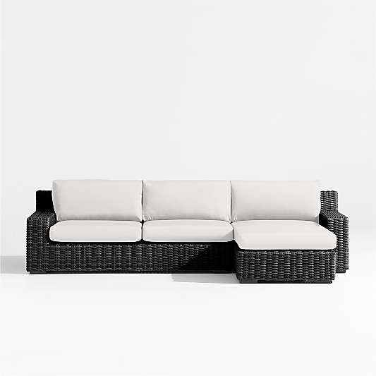 Abaco Resin Wicker Charcoal Grey 2-Piece Right-Arm Chaise Outdoor Sectional Sofa with White Sand Sunbrella ® Cushions