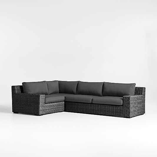 Abaco Charcoal Grey Resin Wicker 3-Piece Left-Arm Chair Petite L-Shaped Outdoor Sectional Sofa with Charcoal Sunbrella ® Cushions