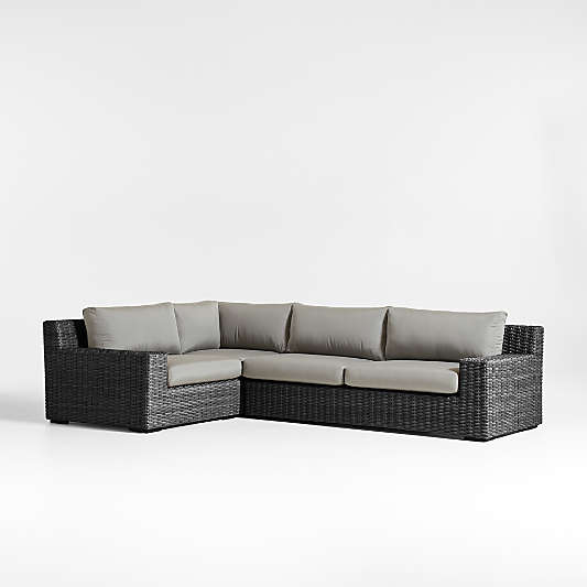 Abaco Charcoal Grey Resin Wicker 3-Piece Left-Arm Chair Petite L-Shaped Outdoor Sectional Sofa with Graphite Sunbrella ® Cushions