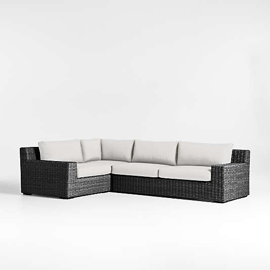 Abaco Charcoal Grey Resin Wicker 3-Piece Left-Arm Chair Petite L-Shaped Outdoor Sectional Sofa with White Sand Sunbrella ® Cushions