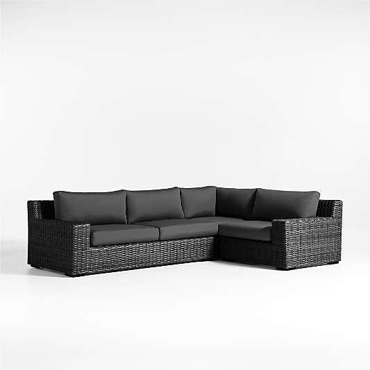 Abaco Charcoal Grey Resin Wicker 3-Piece Right-Arm Chair Petite L-Shaped Outdoor Sectional Sofa with Charcoal Sunbrella ® Cushions