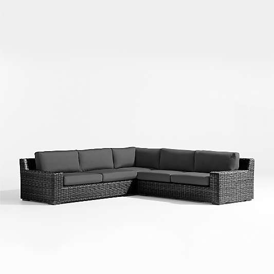 Abaco Resin Wicker Charcoal Grey 3-Piece L-Shaped Outdoor Sectional Sofa with Charcoal Sunbrella ® Cushions