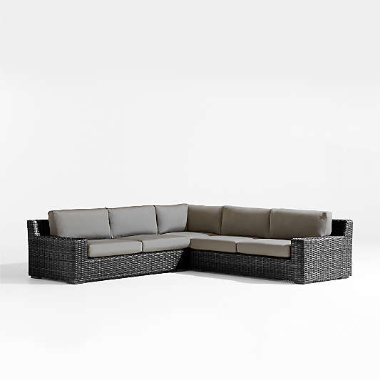 Abaco Resin Wicker Charcoal Grey 3-Piece L-Shaped Outdoor Sectional Sofa with Graphite Sunbrella ® Cushions