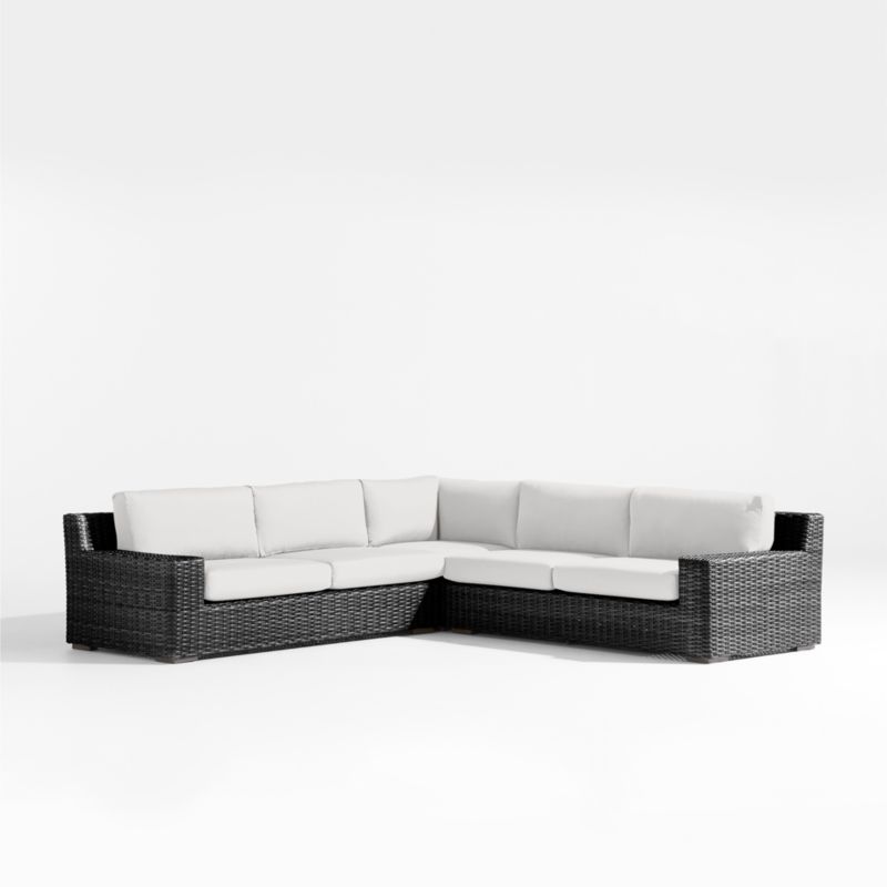 Abaco Resin Wicker Charcoal Grey 3-Piece L-Shaped Outdoor Sectional Sofa with White Sand Sunbrella ® Cushions - image 0 of 7