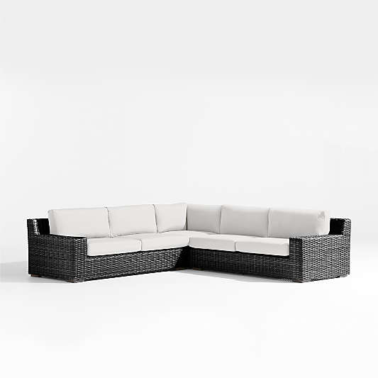 Abaco Resin Wicker Charcoal Grey 3-Piece L-Shaped Outdoor Sectional Sofa with White Sand Sunbrella ® Cushions