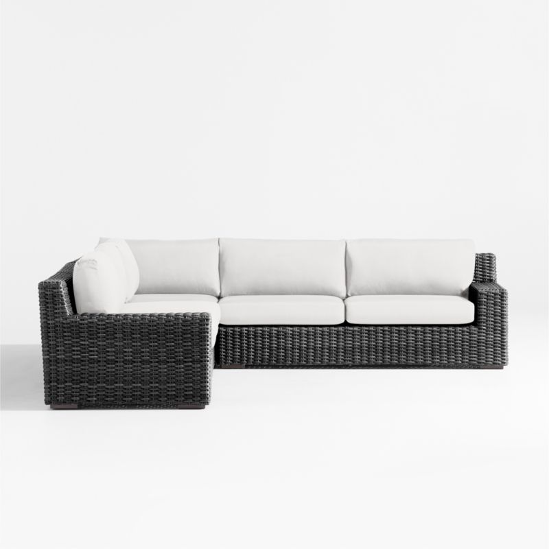 Abaco Resin Wicker Charcoal Grey 3-Piece L-Shaped Outdoor Sectional Sofa with White Sand Sunbrella ® Cushions - image 4 of 7