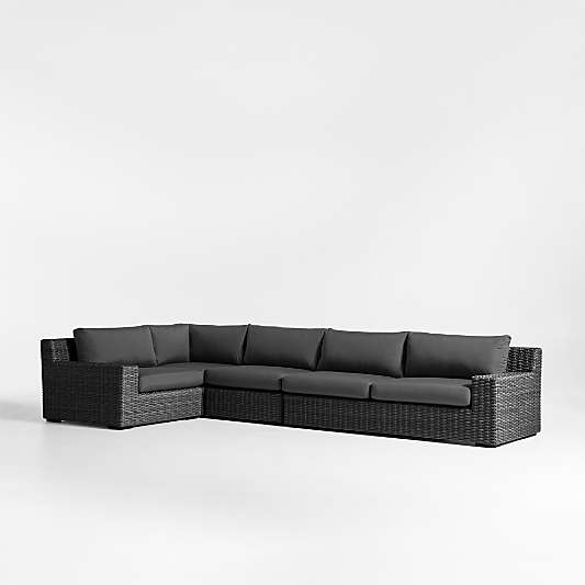 Abaco Charcoal Grey Resin Wicker 4-Piece Left-Arm Chair Petite L-Shaped Outdoor Sectional Sofa with Charcoal Sunbrella ® Cushions