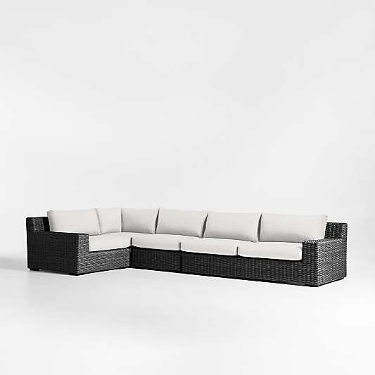 Abaco Charcoal Grey Resin Wicker 4-Piece Left-Arm Chair Petite L-Shaped Outdoor Sectional Sofa with White Sand Sunbrella ® Cushions