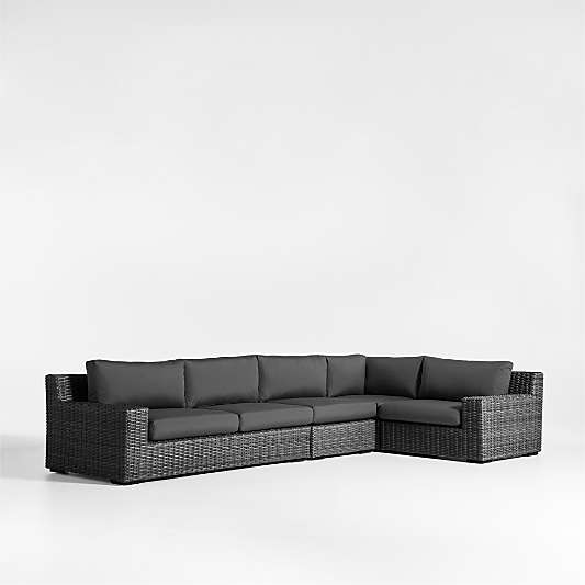 Abaco Charcoal Grey Resin Wicker 4-Piece Right-Arm Chair Petite L-Shaped Outdoor Sectional Sofa with Charcoal Sunbrella ® Cushions