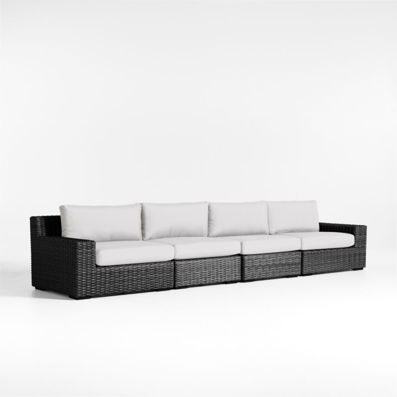 Abaco 146" Charcoal Grey Resin Wicker 4-Piece Outdoor Sectional Sofa with White Sand Sunbrella ® Cushions