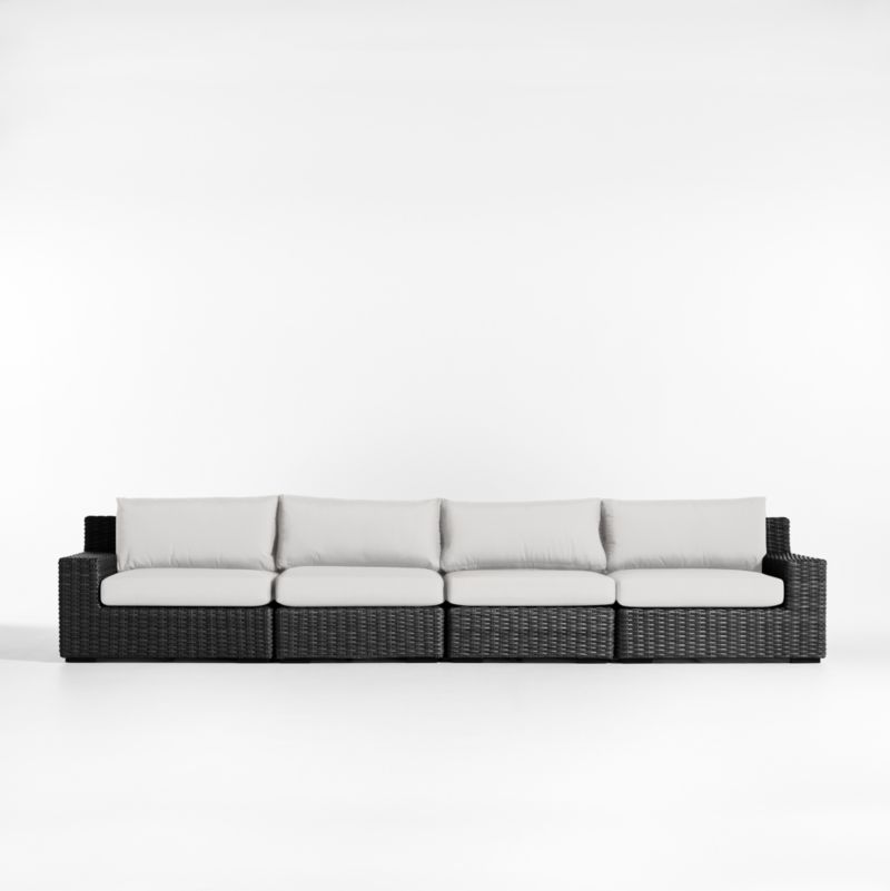 Abaco 146" Charcoal Grey Resin Wicker 4-Piece Outdoor Sectional Sofa with White Sand Sunbrella ® Cushions