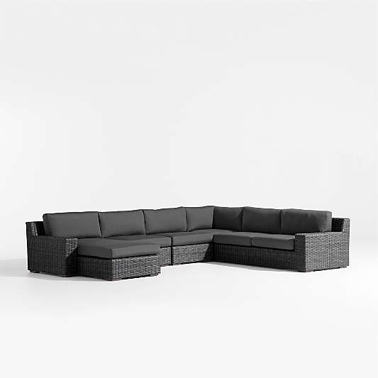 Abaco Resin Wicker Charcoal Grey 5-Piece Left-Arm Chaise Outdoor Sectional Sofa with Charcoal Sunbrella ® Cushions