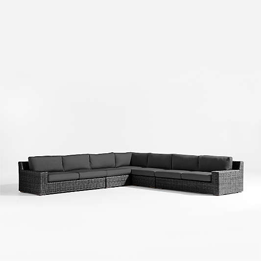 Abaco Resin Wicker Charcoal Grey 5-Piece L-Shaped Outdoor Sectional Sofa with Charcoal Sunbrella ® Cushions