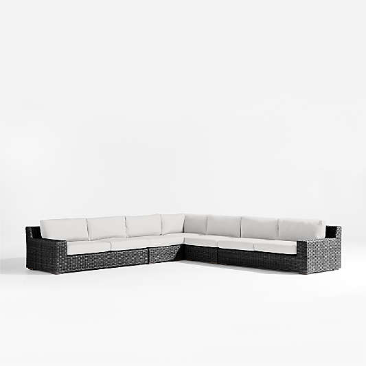 Abaco Resin Wicker Charcoal Grey 5-Piece L-Shaped Outdoor Sectional Sofa with White Sand Sunbrella ® Cushions