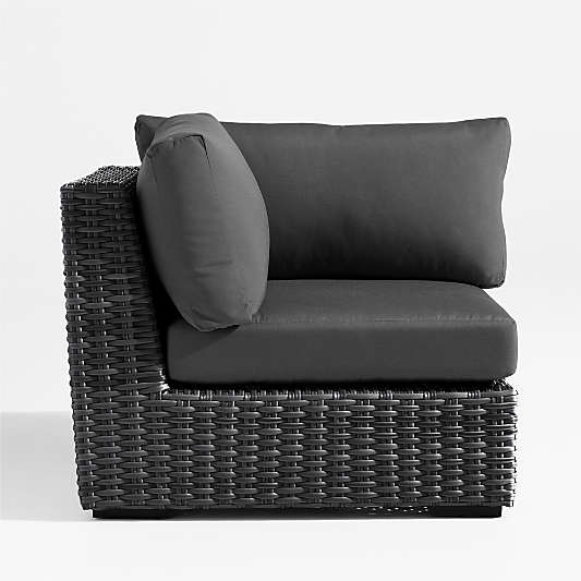 Abaco Charcoal Grey Resin Wicker Outdoor Corner Chair with Charcoal Sunbrella ® Cushions