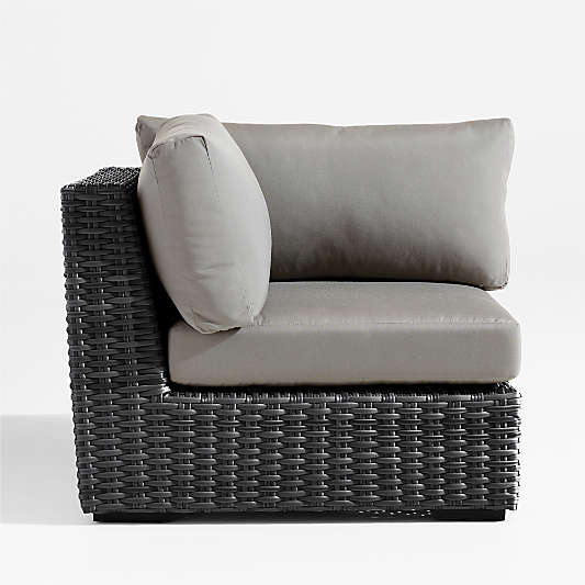 Abaco Charcoal Grey Resin Wicker Outdoor Corner Chair with Graphite Sunbrella ® Cushions