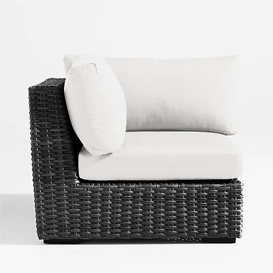 Abaco Charcoal Grey Resin Wicker Outdoor Corner Chair with White Sand Sunbrella ® Cushions