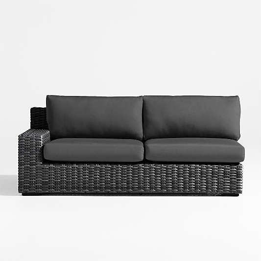 Abaco Charcoal Grey Resin Wicker Left-Arm Outdoor Sofa with Charcoal Sunbrella ® Cushions