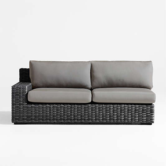 Abaco Charcoal Grey Resin Wicker Left-Arm Outdoor Sofa with Graphite Sunbrella ® Cushions