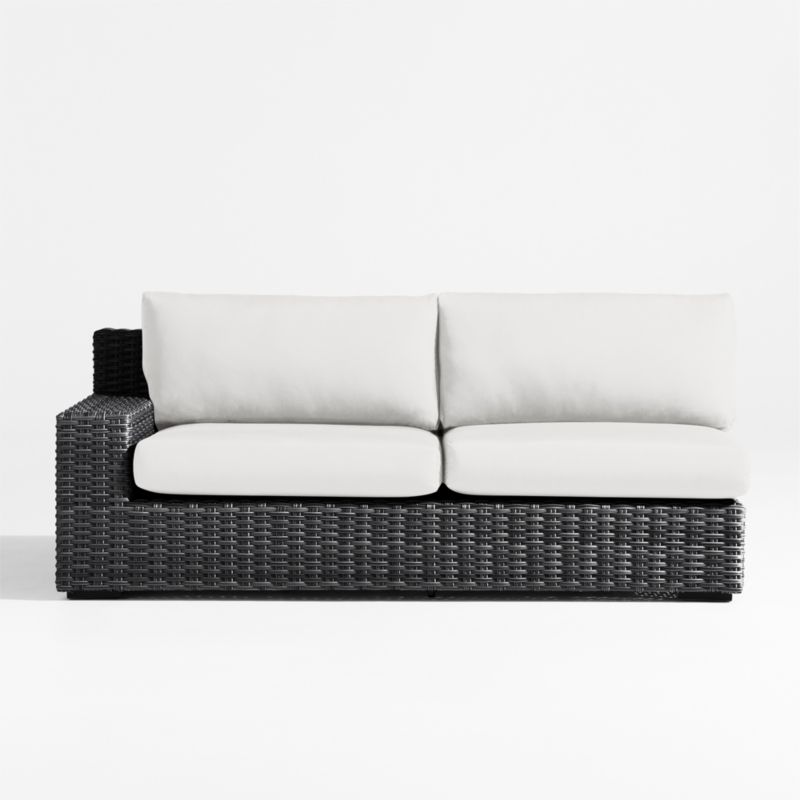 Abaco Charcoal Grey Resin Wicker Left-Arm Outdoor Sofa with White Sand Sunbrella ® Cushions