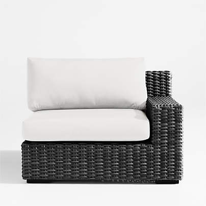 Abaco Charcoal Grey Resin Wicker Right-Arm Outdoor Lounge Chair with White Sand Sunbrella ® Cushion