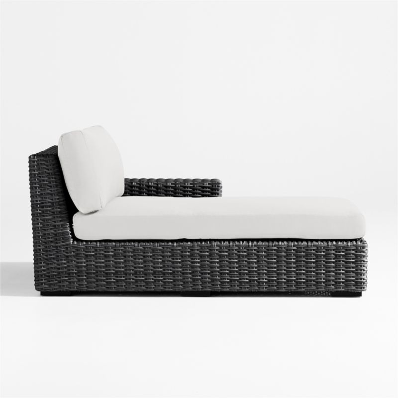 Abaco Charcoal Grey Resin Wicker Right-Arm Outdoor Chaise Lounge with White Sand Sunbrella ® Cushion