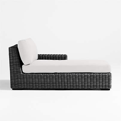 Abaco Charcoal Grey Resin Wicker Right-Arm Outdoor Chaise Lounge with White Sand Sunbrella ® Cushion