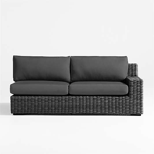 Abaco Charcoal Grey Resin Wicker Right-Arm Outdoor Sofa with Charcoal Sunbrella ® Cushions