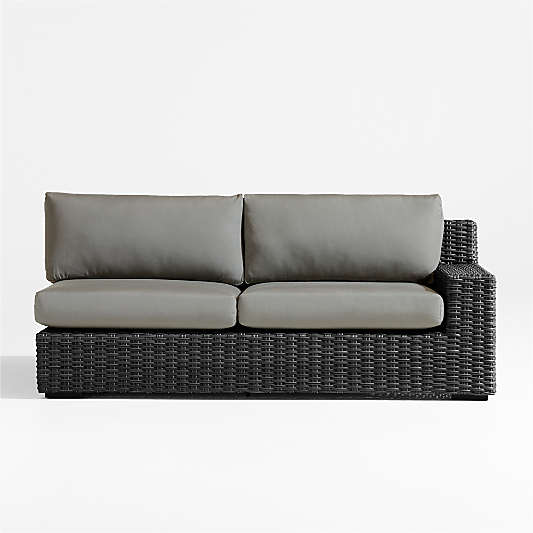 Abaco Charcoal Grey Resin Wicker Right-Arm Outdoor Sofa with Graphite Sunbrella ® Cushions