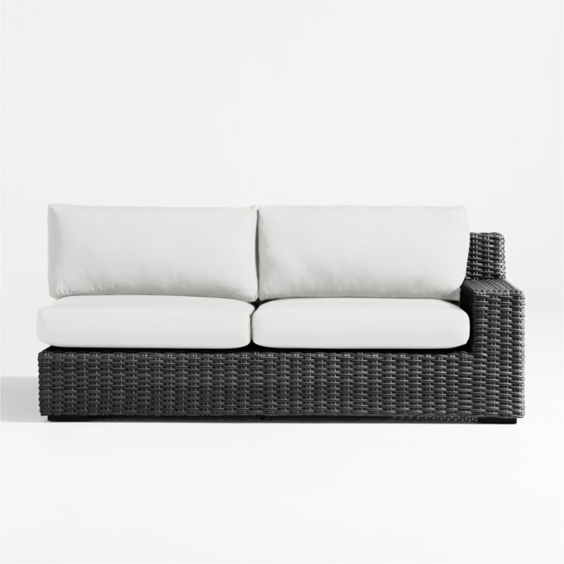 Abaco Charcoal Grey Resin Wicker Right-Arm Outdoor Sofa with White Sand Sunbrella ® Cushions