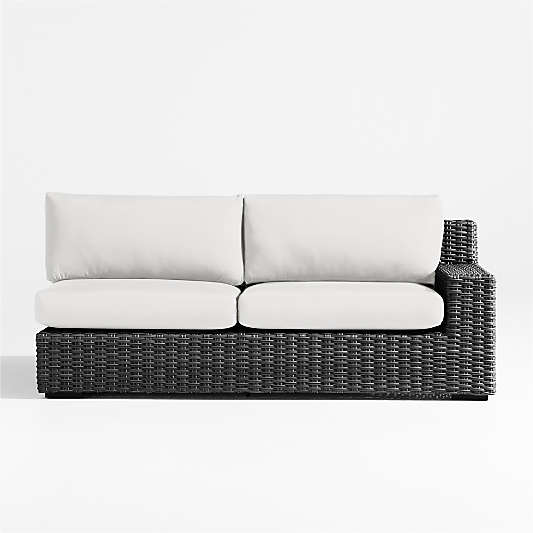 Abaco Charcoal Grey Resin Wicker Right-Arm Outdoor Sofa with White Sand Sunbrella ® Cushions