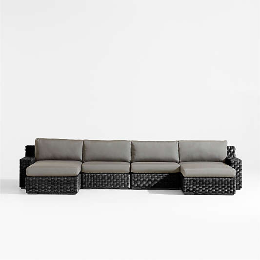 Abaco Resin Wicker Charcoal Grey Double Chaise Outdoor Sectional Sofa with Graphite Sunbrella ® Cushions