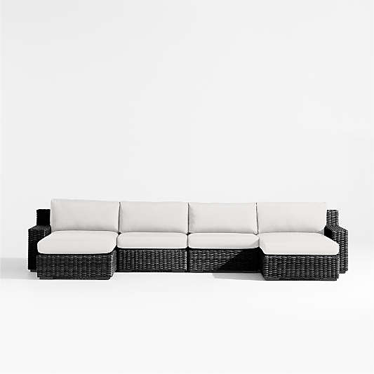 Abaco Resin Wicker Charcoal Grey Double Chaise Outdoor Sectional Sofa with White Sand Sunbrella ® Cushions