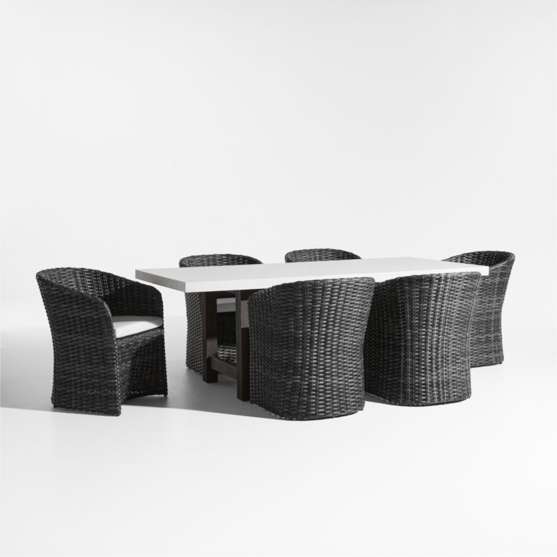 Abaco Resin Wicker Charcoal Grey Outdoor Dining Chair with White Sand Sunbrella ® Cushion