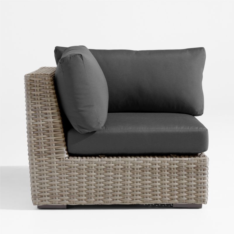 Abaco Grey Resin Wicker Outdoor Corner Chair with Charcoal Sunbrella ® Cushions