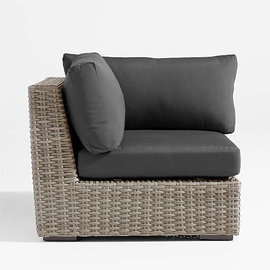 Abaco Grey Resin Wicker Outdoor Corner Chair with Charcoal Sunbrella ® Cushions