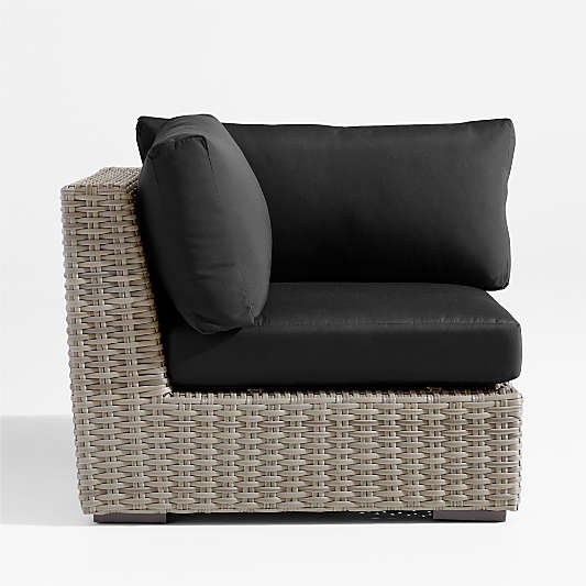 Abaco Resin Wicker Outdoor Corner Chair with Canvas Black Sunbrella ® Cushions