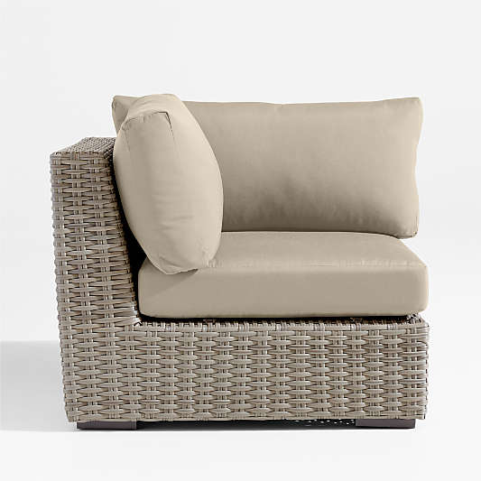 Abaco Resin Wicker Outdoor Corner Chair with Canvas Flax Sunbrella ® Cushions