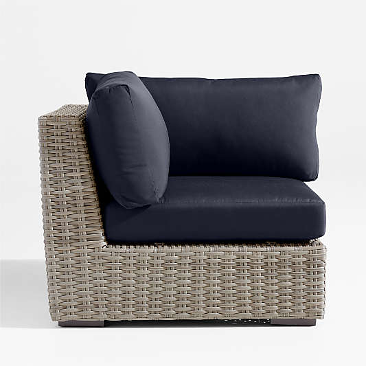 Abaco Resin Wicker Outdoor Corner Chair with Canvas Navy Sunbrella ® Cushions