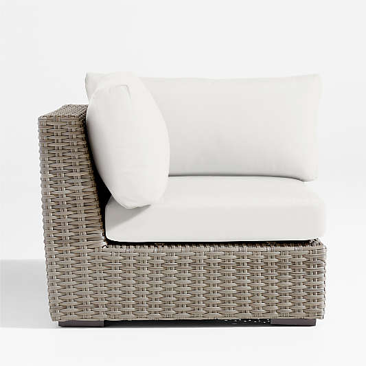 Abaco Resin Wicker Outdoor Corner Chair with Canvas White Sunbrella ® Cushions