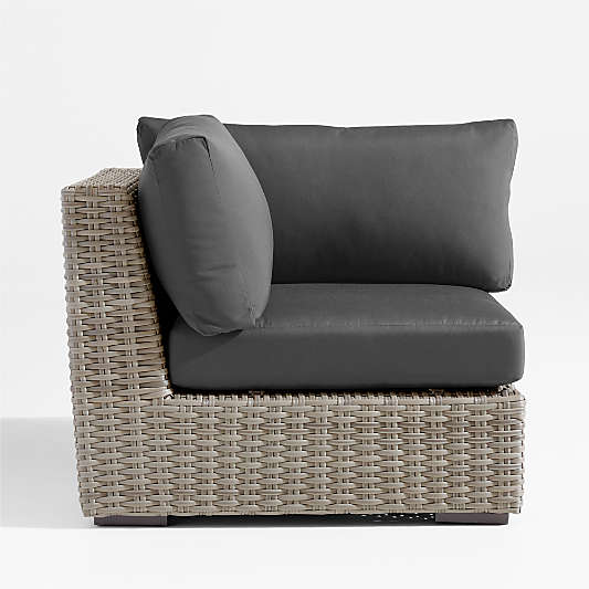 Abaco Resin Wicker Outdoor Corner Chair with Cast Charcoal Sunbrella ® Cushions