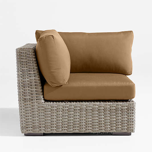 Abaco Resin Wicker Outdoor Corner Chair with Cast Teak Sunbrella ® Cushions