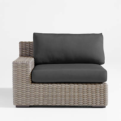 Abaco Grey Resin Wicker Left Arm Outdoor Lounge Chair with Charcoal Sunbrella Cushion