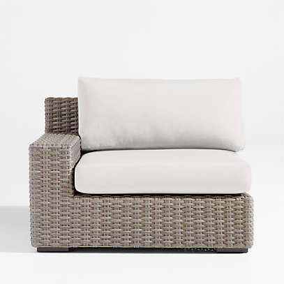 Abaco Grey Resin Wicker Left Arm Outdoor Lounge Chair with White Sand Sunbrella Cushion