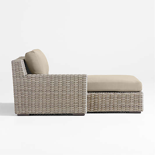 Abaco All-Weather Wicker Left-Arm Outdoor Chaise Lounge with Canvas Flax Sunbrella ® Cushions