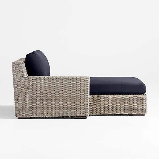 Abaco Resin Wicker Left-Arm Outdoor Chaise Lounge with Canvas Navy Sunbrella ® Cushions