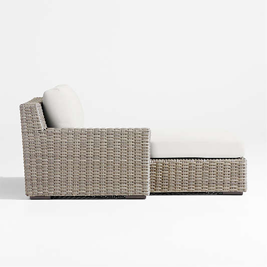 Abaco All-Weather Wicker Left-Arm Outdoor Chaise Lounge with Canvas White Sunbrella ® Cushions
